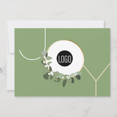 Business Logo Green Wreath Joy Chic corporate Holiday Card