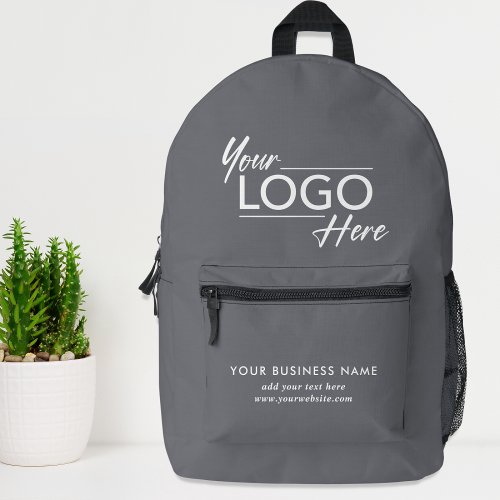 Business Logo Grey Printed Backpack