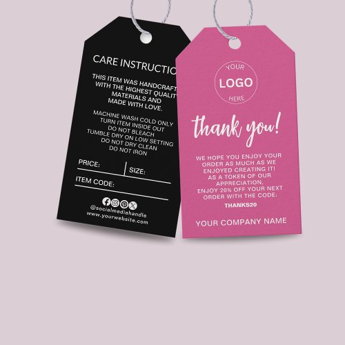 Business Logo Hang Tag Price Care Instructions