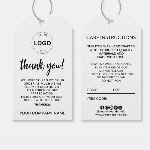 Business Logo Hang Tag Price Swing Care Details