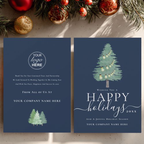 Business Logo Happy Holidays Christmas Tree Holiday Card