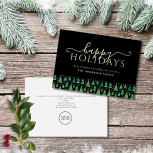 Business Logo Happy Holidays Christmas Trees Gold Foil Holiday Card