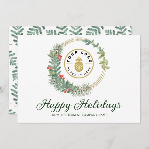 Business Logo Happy Holidays Christmas Wreath Holiday Card