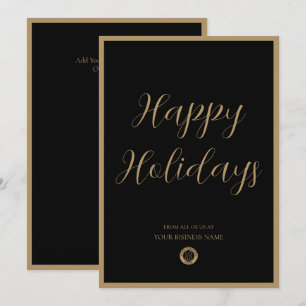 Business Logo Happy Holidays Elegant Black Gold Holiday Card