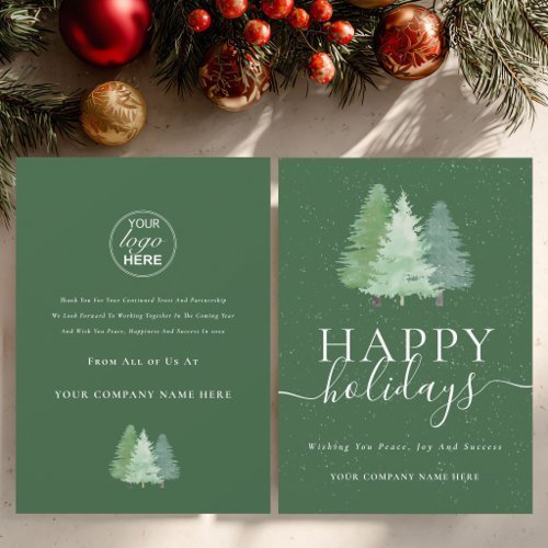 Business Logo Happy Holidays Elegant Script Holiday Card