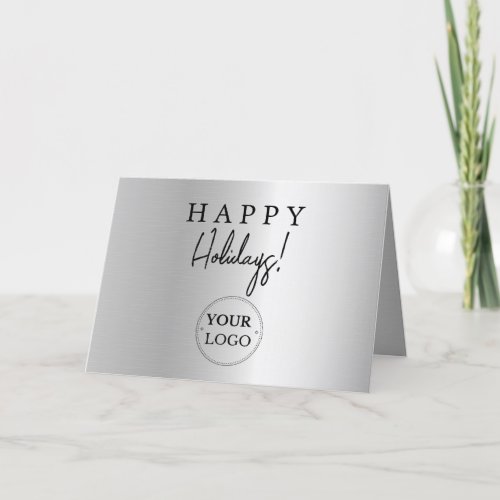 Business Logo Happy Holidays Faux Silver Holiday Card
