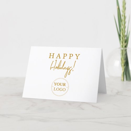 Business Logo Happy Holidays Gold Script Holiday Card