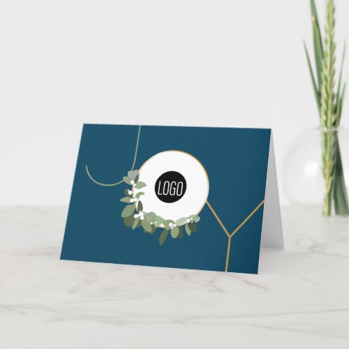 Business Logo Happy Holidays Joy Blue Holiday Card