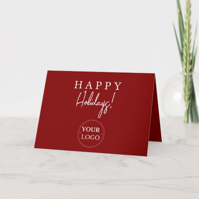 Business Logo Happy Holidays Red  Holiday Card (Front)