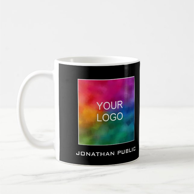 Business Logo Here Add Name Text Customize Modern Coffee Mug (Left)