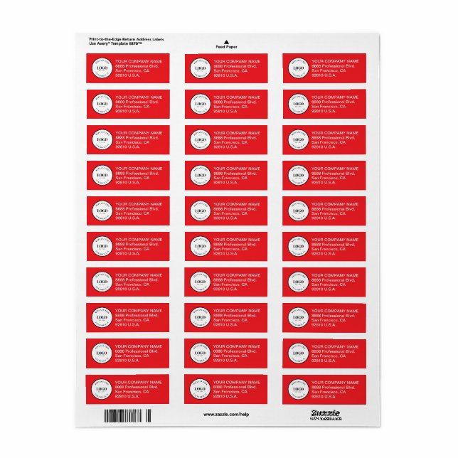 Business logo here Custom Corporate red Label (Full Sheet)