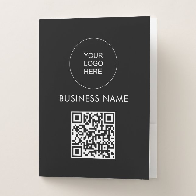 Business Logo Here QR Code Text Custom Template Pocket Folder (Front)