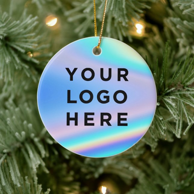 Business Logo Holographic Christmas Ceramic Ornament (Tree)