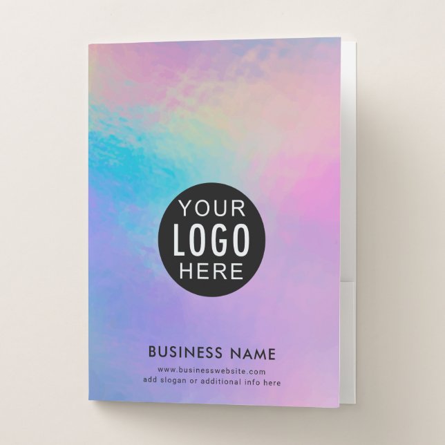 Business Logo Holographic Custom Modern Pocket Folder (Front)