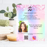 Business logo holographic photo qr code instagram flyer<br><div class="desc">Personalize and add your business logo,  name,  address,  your text,  photo,  your own QR code to your instagram account. Blush pink,  purple,  rose gold,  mint green,  holographc bacground decorated with faux glitter sparkles.</div>