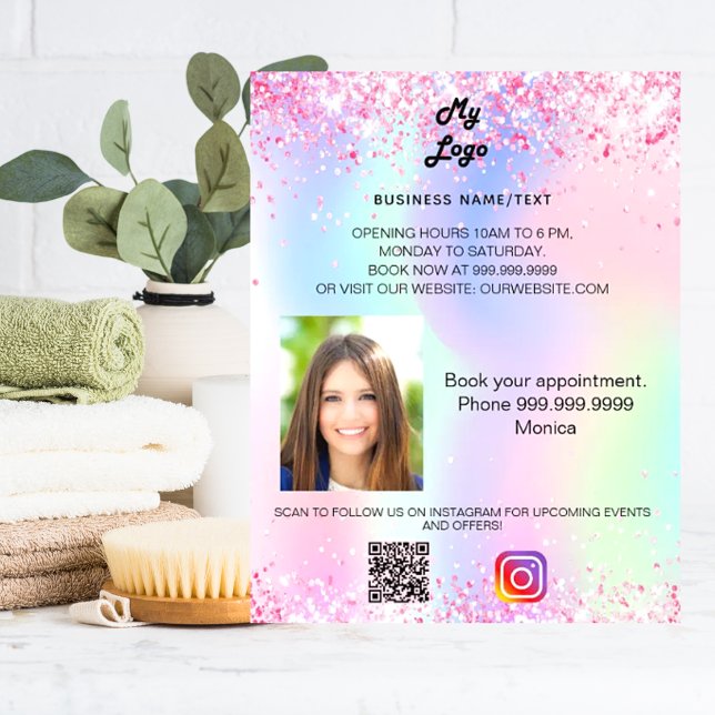 Business logo holographic photo qr code instagram flyer (Creator Uploaded)