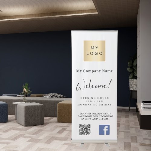 Business logo hours QR code Facebook brand color Retractable Banner