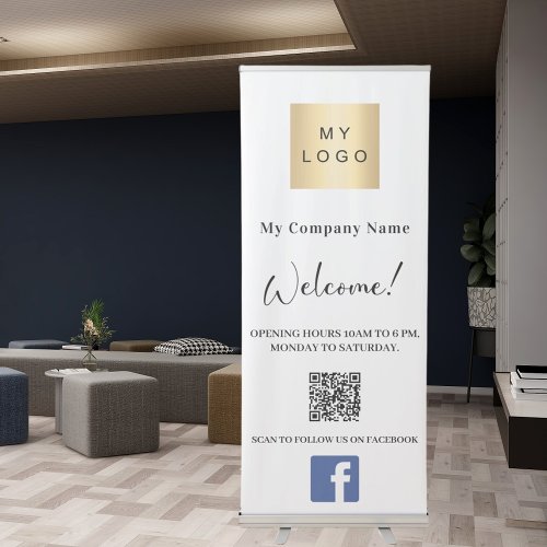 Business logo hours QR code Facebook brand color Retractable Banner