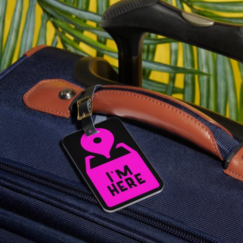Business Logo  Iam Here Minimalist Neon Luggage Tag