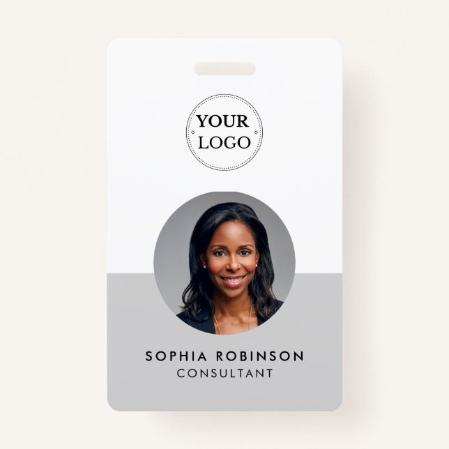 Business Logo ID Card QR Code Minimalist Employee  Badge (Front)
