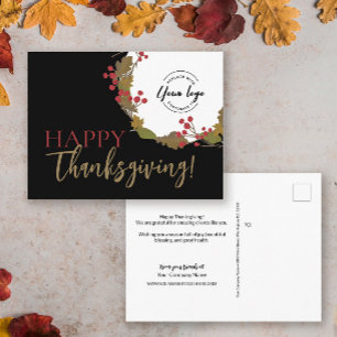Business logo in Fall Wreath Happy Thanksgiving  Postcard