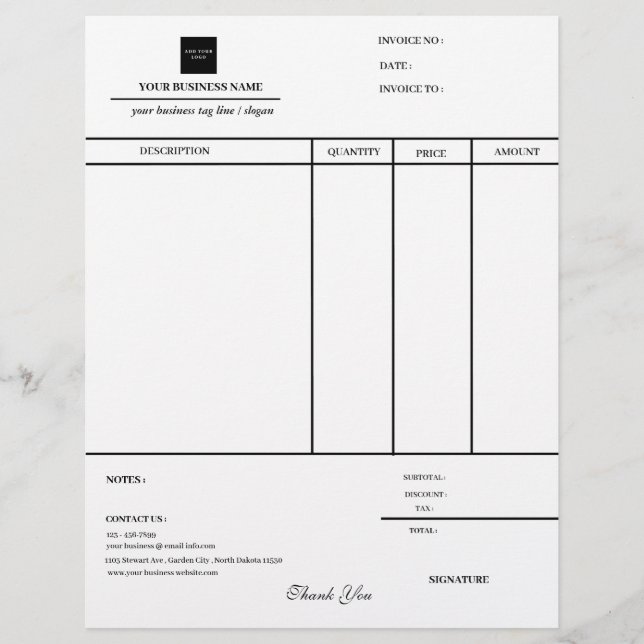 Business Logo  Invoice Letterhead (Front)