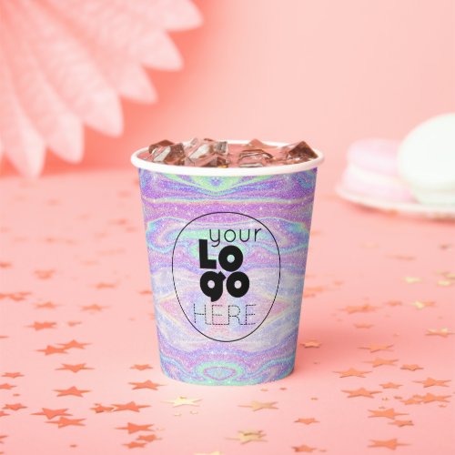 Business Logo Iridescent Glitter Paper Party Cups