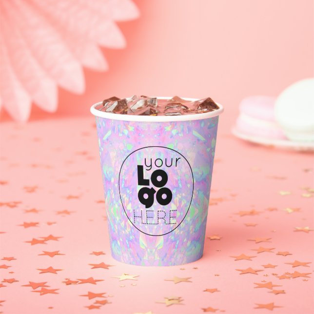 Business Logo Iridescent Opal Paper Party Cups (Insitu)