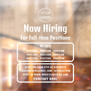 Business Logo, Job Vacancy Recruitment Advertising Window Cling