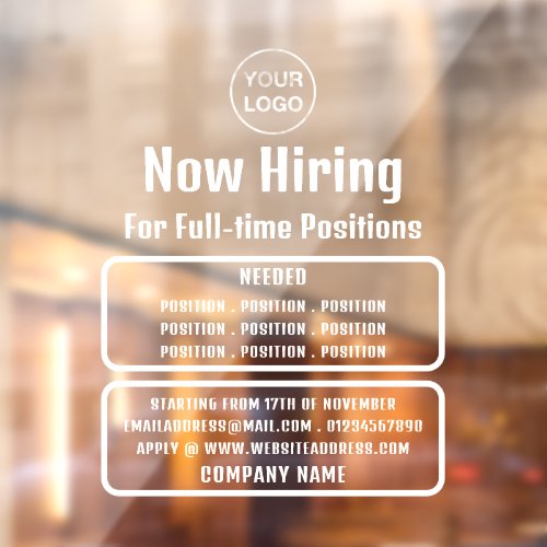 Business Logo Job Vacancy Recruitment Advertising Window Cling