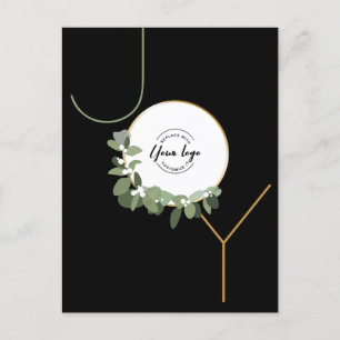 Business Logo Joy Vertical Eucalyptus wreath Green Holiday Postcard