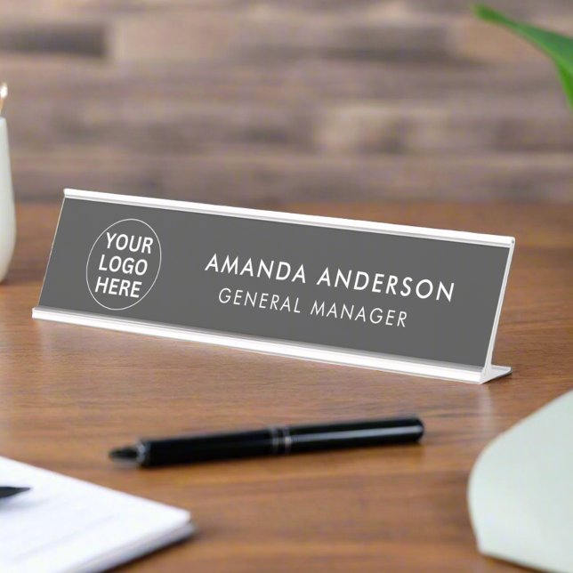  Business Logo l Clean Gray Professional Company   Desk Name Plate (Creator Uploaded)