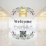 Business logo lavender welcome opening QR code Window Cling