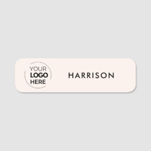 Business Logo Light Pink Minimalist Employee Staff Name Tag