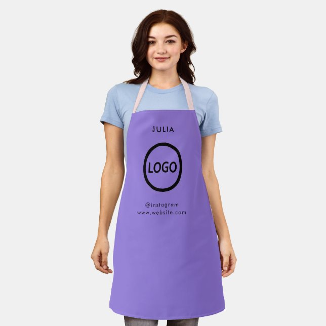 Business Logo Light Purple Employee Staff Name Apron (Worn)