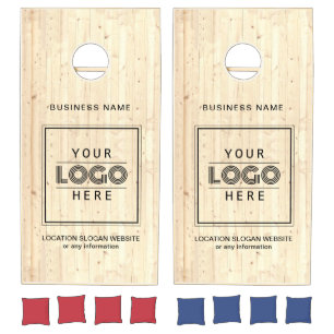 Business Logo Light Wood Grain Branded Custom Cornhole Set