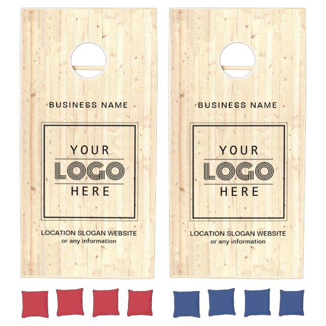 Business Logo Light Wood Grain Branded Custom Cornhole Set (Set)