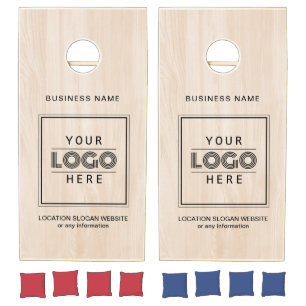 Business Logo Light Wood Grain Branded Custom Cornhole Set