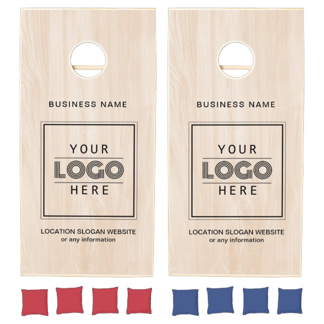 Business Logo Light Wood Grain Branded Custom Cornhole Set (Set)