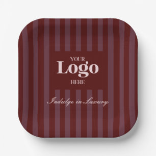 Business Logo Luxury Burgundy Stripes Paper Plates
