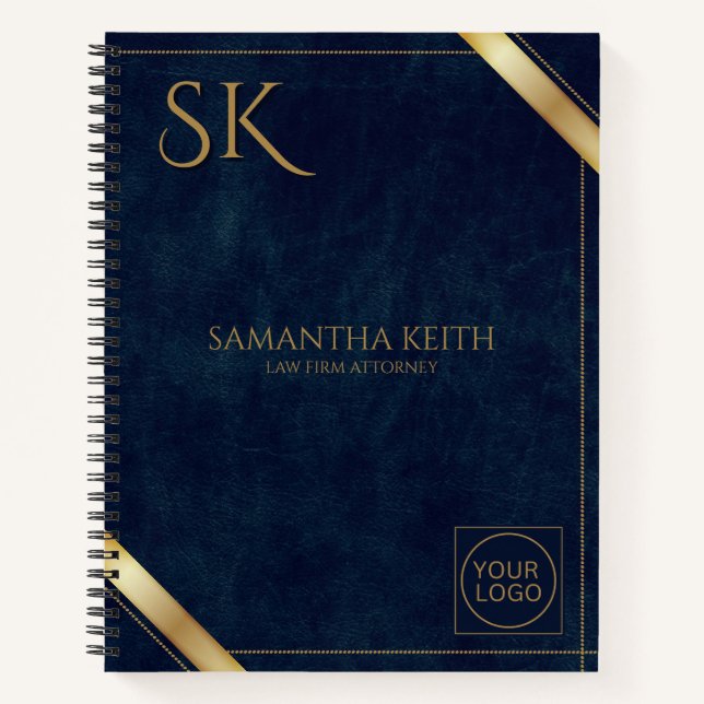 Business Logo Luxury Navy Leather 2025 Custom Notebook (Front)