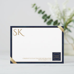 Business Logo Luxury Navy Leather Note Card