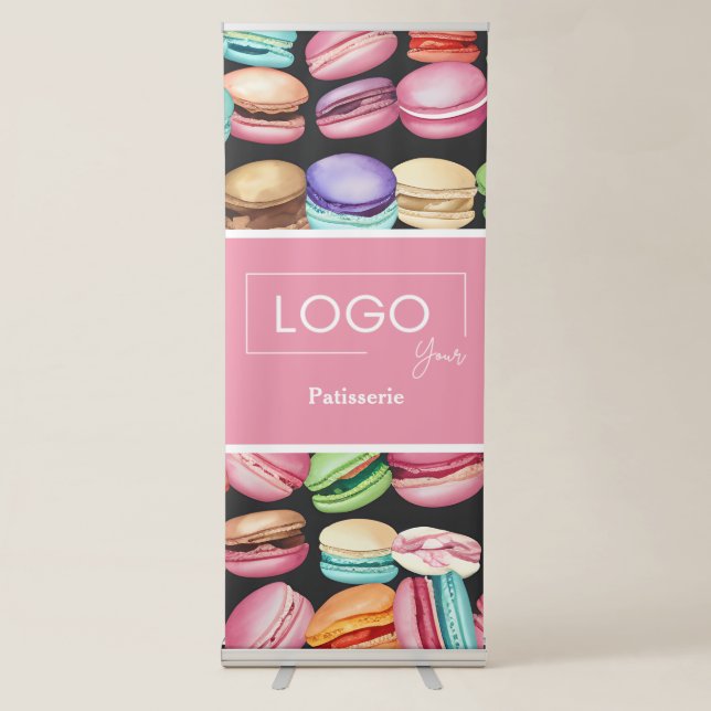 Business Logo | Macaron French Patisserie Pink Retractable Banner (Front)