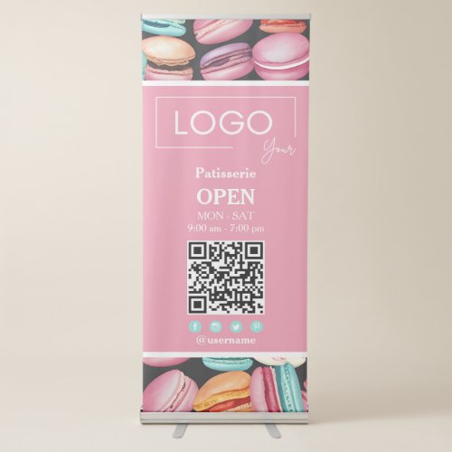 Business Logo  Macaron French Patisserie Pink Retractable Banner