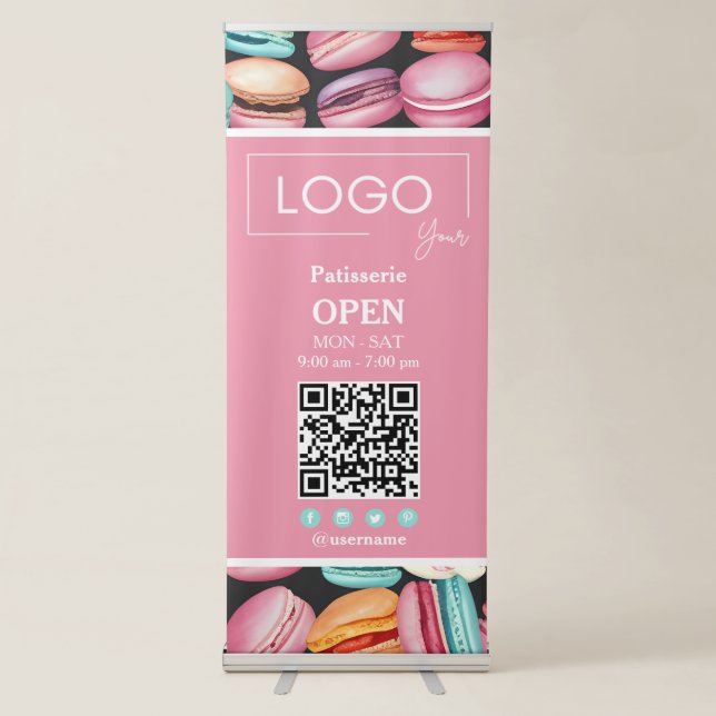 Business Logo | Macaron French Patisserie Pink Retractable Banner (Front)