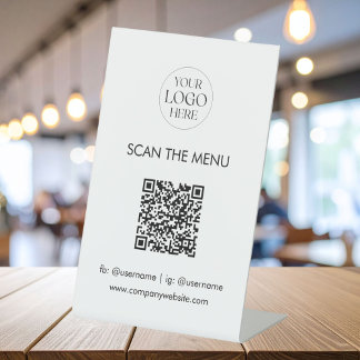 Business Logo Menu QR Code Modern Minimalist Pedestal Sign