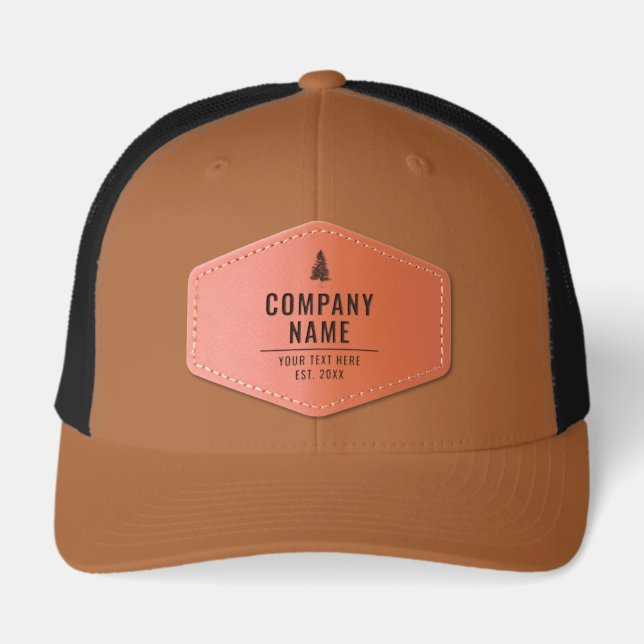 Business Logo Merch Gift Rustic Deer Leather Patch Hat (Front)
