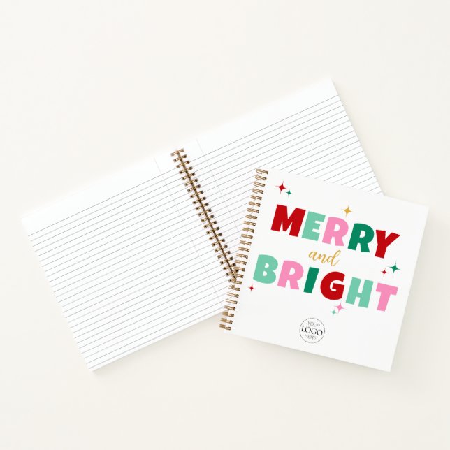 Business Logo Merry & Bright Colorful Font Gift Notebook (Inside)
