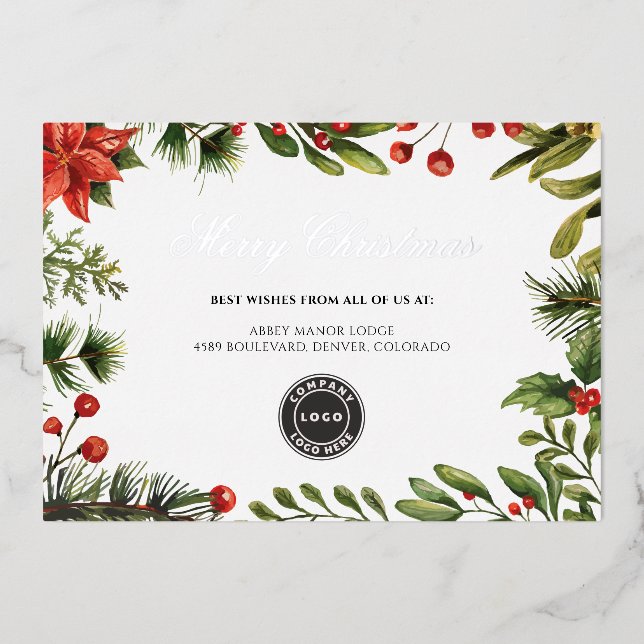 Business Logo Merry Christmas Holidays Foil Holiday Card (Front)