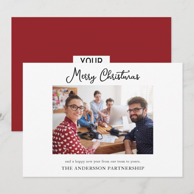 Business Logo Merry Christmas Photo Holiday Card (Front/Back)